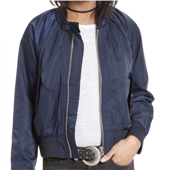 Free People Jackets & Blazers - Free People Midnight Bomber Jacket Full Zip Sateen Navy Blue size Small